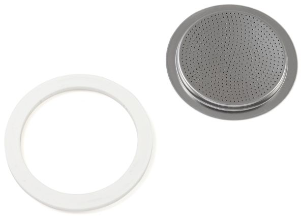 Bialetti Edelstahl-Kocher Induktion Ersatzdichtung + Sieb 10 Tassen